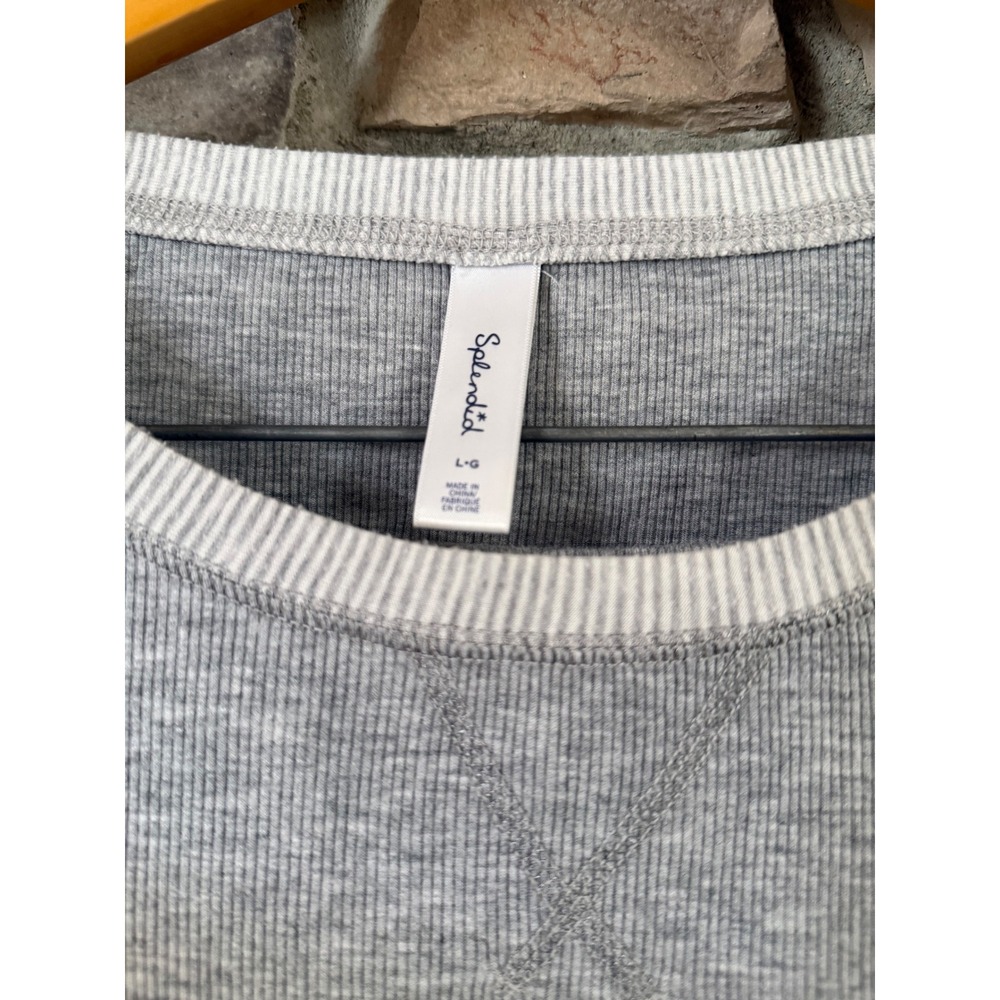 Splendid Womens Gray Ribbed Knit Pajama Set Long Sleeve Leggings Size Large - Picture 4 of 16